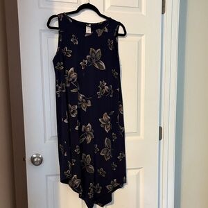 Asymmetrical Floral Navy Dress